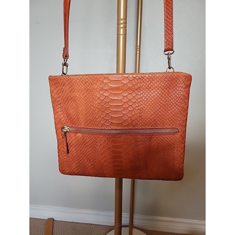 Gigi New York Embossed Leather Crossbody Bag Orange
